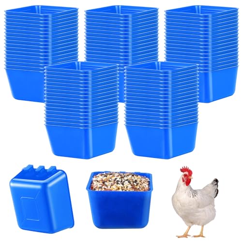 Maxdot 50 Pcs Cage Cups Chicken Feeder Cups 16 oz Hanging Bird Food Water Bowl Bunny Cage Feeding Dish for Pet Parrot Rooster Parakeet Gamefowl Poultry Pigeon(Blue) - image 8