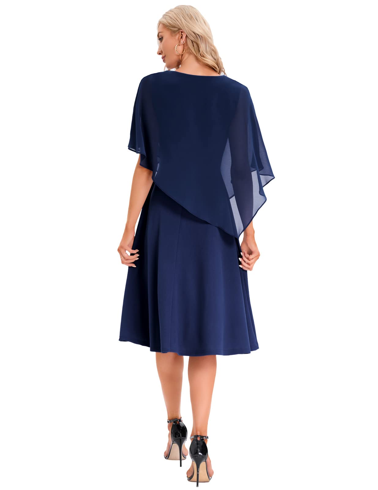 DRESSTELLS Navy Blue Wedding Guest Dress with Chiffon Overlay Cape, Navy  Blue Mother of The Bride Cocktail Wedding Guest Dress Navy XL : Buy Online  at Best Price in KSA - Souq