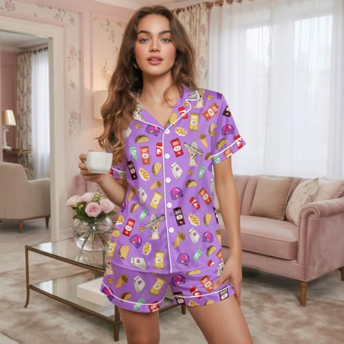 Image of Women's Silky Satin Pajama Set, Cute Lightweight Short Sleepwear for Ladies