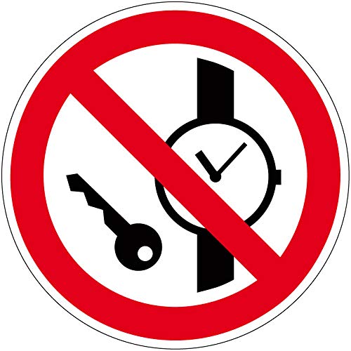 Verbotszeichen - Mitführen von Metallteilen oder Uhren verboten - Kunststoff Selbstklebend - 40 cm