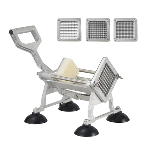 VEKAZポテト カッタ手動式 多機能 6mm/9mm/13mm交換式ブレード搭載 家庭用 業務用ステンレス鋼切断機 省力化・お手入れ簡単・効率アップ ジャガイモ、大根に最適 (ステンレスカラー(吸盤付き),3枚刃(6mm/9mm/13mm)) [並行輸入