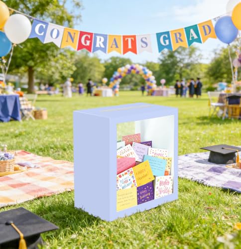 Image of SietDESEO Lavender Card Box for Party with Clear Window Large Gift Card Box Holder for Wedding Reception Birthday Graduation Baby Shower Raffle Ticket Box