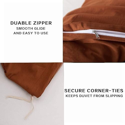Miniatura 6 de ECOCOTT Juego de funda de edredón color marrón, tamaño California King, 100% algodón lavado, duradero, suave y cómodo, funda de edredón de 3 piezas