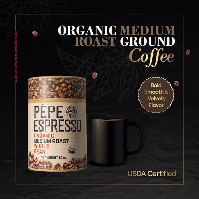 Pepe Coffee Organic Medium Roast Whole Bean Espresso 10 oz 1-pack miniatura 2