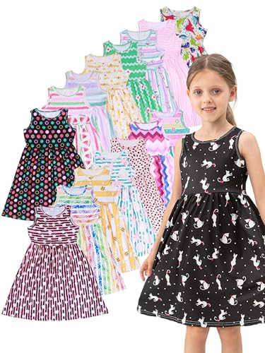5-Pack Girls Dress,Casual Comfortable Girls Sleeveless Dress for Kids Spring Summer,Outdoor