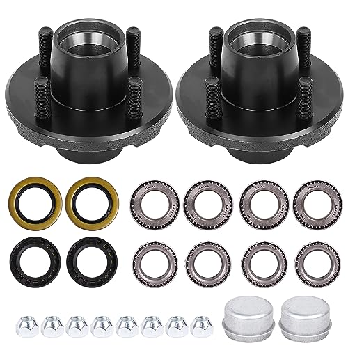 YEOPGYEON 2 Sets Trailer Idler Hub Kit 4 on 4 Bolt Pattern for 2000 lb Axles Includes 1 and 1-1/16 Bearings with Pre-Installed Races Reliable Performance for Boat and Utility Trailers