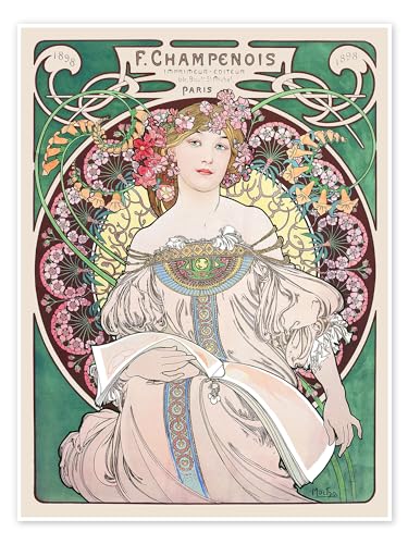 Posterlounge F. Champenois Poster de Alfons Mucha 50 x 70 cm Vert Tableaux Décoration murale