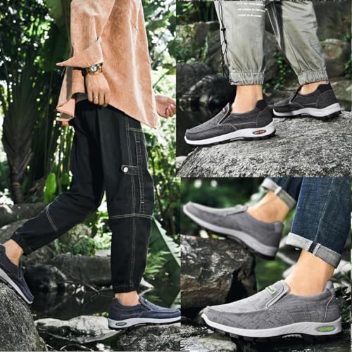 Orthopedic Slip-on Shoes,Comfort Walking Shoes,Men's Arch Support Slip-on Canvas Loafers Outdoor Non-Slip Hiking Sneakers2