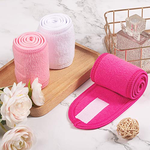 Image of Whaline Spa Facial Headband Make Up Wrap Head Terry Cloth Headband Adjustable Towel Band for Face Washing Shower Facial Cover, 3 Pieces (White, Pink, Rose Red)