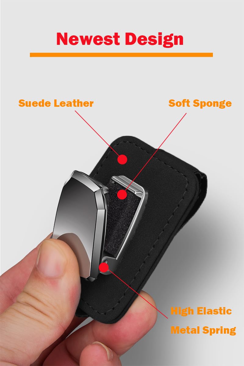 suflywe 2PCS Suede Leather Sunglasses Holder for Car, Super Stable Visor Sunglasses Holder Clip, Won't Deform The Sunglasses Temples, One-Handed-Operation Universal Fit (Brown)