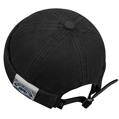 Croogo Black Docker Cap Brimless Sailor Fisherman Vintage Leon Hat No Visor Skull Caps Casual Worker Cap Beanie,Black-CT36