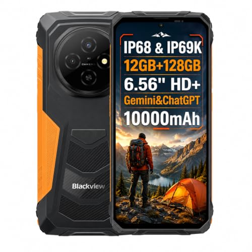 Blackview Fort 1 AI Smartphone Resistente, IA Mágico Editor de Fotos, 12GB+128GB, Batería 10000mAh, 16MP+8MP, 6.56'' HD+, Resistencia IP68 IP69K Antigolpes Teléfono, Android 15, Dual SIM, NFC Naranja
