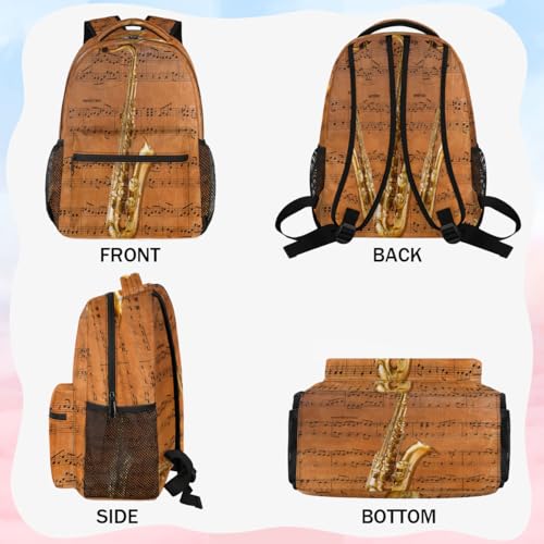 Backpack for Women Men, Saxophone Casual Backpacks, Waterproof Lightweight Musical Notes Daypack Bags for Travel Camping Work4