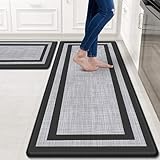 Mattitude Kitchen Mat [2 PCS] Cushioned Anti-Fatigue Kitchen Rug，Non-Skid Waterproof Kitchen Mats and Rugs Ergonomic Comfort Standing Mat for Kitchen, Floor Home, Office, Sink, Laundry , Black