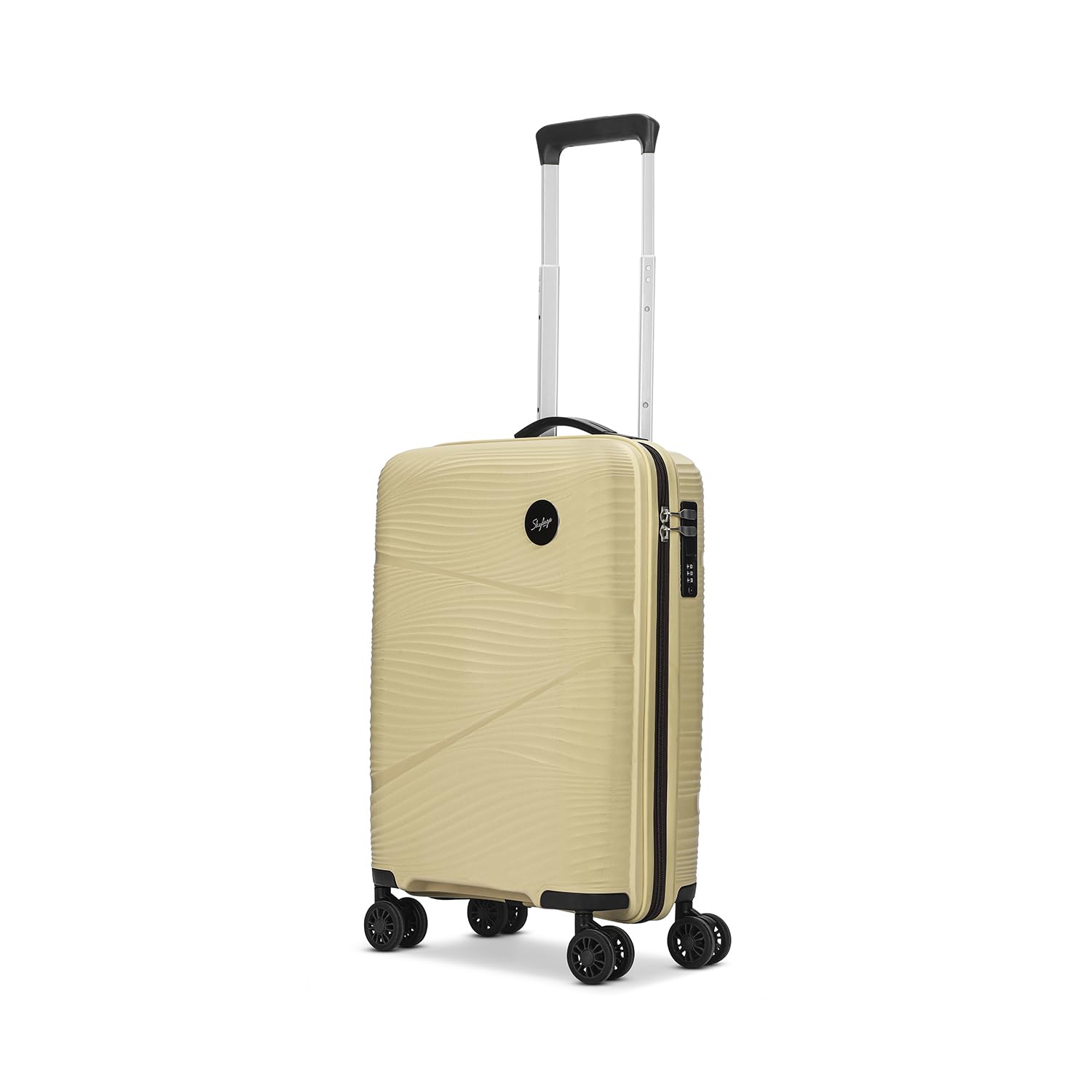 skybags Swirl Cabin Trolley Bag 56cm | Small Hard Luggage | 8 Wheels Suitcase for Travel | 3-Digit Combination Lock with Anti-Theft Zipper | Polypropylene | 3 Years Warranty - Unisex (Beige)-picture-8