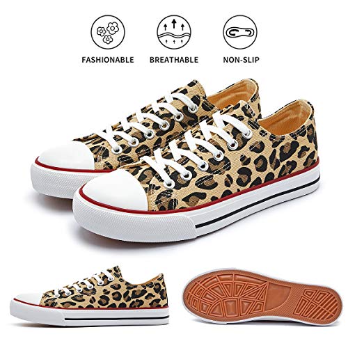 White Sneakers For Women Low Top Canvas Shoes Womens Canvas Sneakers Women's Fashion Sneakers Slip On Casual Tennis Shoes(Leopard Print.us8) #TOP3
