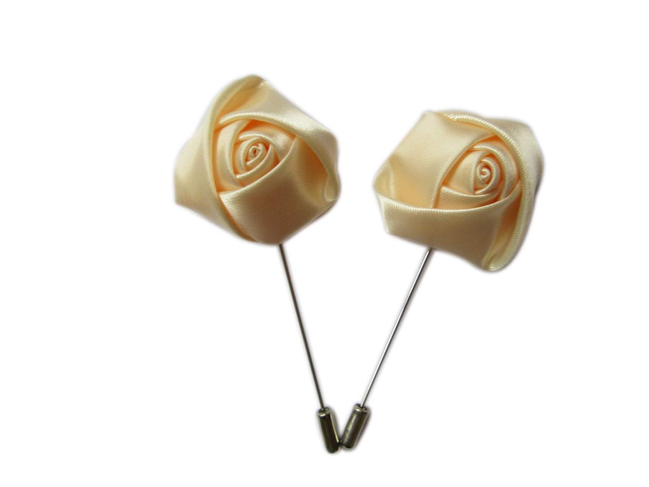 YYCRAFT 6 pcs Satin Rose Lapel Pins, Men's Flower Boutonniere Pins for Party Business Wedding Suit,Lt.Peach