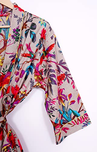 Image of Pure 100% Cotton Robe For Womens Bathrobe Dressing Gown Long sleepwear Free Size Kimono