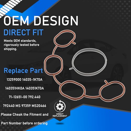 Image of MS 97359 Engine Intake Manifold Gasket Set Compatible with 2009-2020 Nissan Versa March Note Micra Tiida Kicks V-Drive Replaces 792440 14035-1KT0A 13259000 140351HK0A 71-12651-00