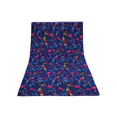 Sophia Art Indian Reversible 100 % Kantha Blanket, King SIze Bird Print Kantha Throw, Handmade Kantha Embroidered Bedspread, (Blue) Cover