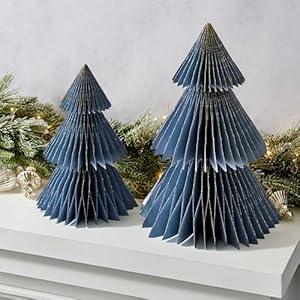 LampLust Winter Ornaments, 2 Pack Dusty Blue Honeycomb Paper Trees, 10 & 12 in, Blue Winter Wonderland Table Centerpieces Decorations for Home Mantel Decor LampLust Winter Ornaments 2 Pack Dusty Blue Honeycomb Paper Trees 10 12 in Blue Winter Wonderland Table Centerpieces Decorations for Home Mantel Decor
