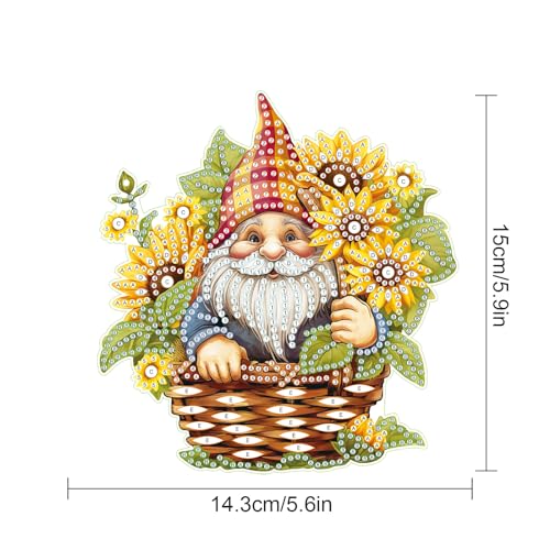 Image of AiYuanzsh Gnome Diamond Art Hanging Kits for Adults, Sunflower Diamond Painting Hanging Ornament, 5D DIY Diamond Art Suncatchers Kit for Home Decor, Window, Gift & Pendant