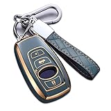 Cacacar for Subaru Key Fob Cover with Keychain, for Forester Outback BRZ Legacy CrossTrek Premium Soft TPU 360 Degree Protection Key Case Remote Key Holder (Size B-Grey)