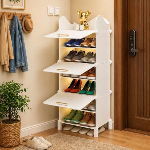 Image of Mevigo 6-Tier Shoe Rack with 3 Doors| Holds 12 Pairs |Waterproof & Dustproof Modular Plastic Shoe Cabinet| Foldable Stackable Shoe Organizer with Metal Frame |Space Saving Storage for Home,Entry Way