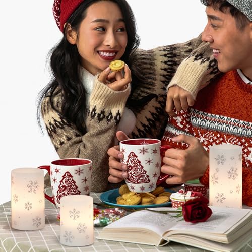 Image of KunSween Christmas Flameless Candles with Timer, 3 Pack LED Pillar Candles with Silver Snowflake Decals and Real Wax, Christmas Winter Decorations for Home Indoor Table Centerpieces