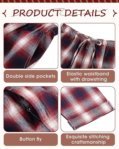 6 Pack Men's Pajama Pants Soft Plaid PJ Pants Flannel Sleepwear Lightweight Lounge Bottoms with Pockets2