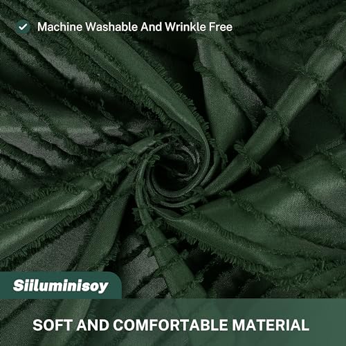 Siiluminisoy Extra Long Shower Curtain Dark Green 84 Inch Shower Curtain Boho Woven Fabric Tufted Leaves Textured Shower Curtains for Bathroom