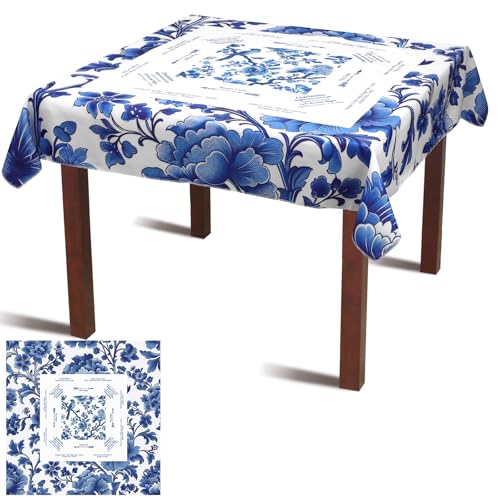 HunnmingRe Mahjong Tablecloth Chinoiserie Mahjong Mats Blue Floral Card Table Cloth 55