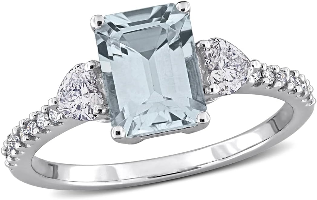 1.35 Carat (ctw) Aquamarine Ring with Diamonds in 14K White Gold