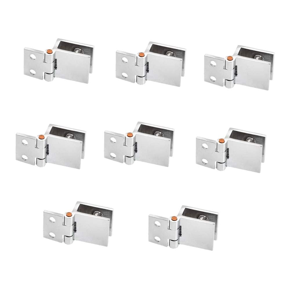BPQiang Set of 8 Glass Door Hinges, 5mm-8mm Adjustable Rectangle Clamp Single Clip for Cabinet Cupboard Hinges
