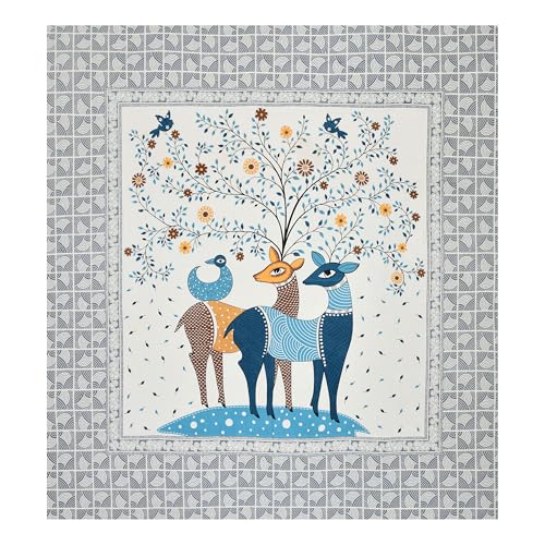Image of Rajasthani Jaipuri Sanganeri Printed 144 TC 100% Cotton Bed Sheet Set for Double Bed,Deer Pattern, Double Bedsheet Cotton with 2 Pillow Covers