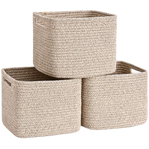 Degeyoyo 3 Pack Cube Storage Bin, 9”x9”x7” Cotton Rope Woven Baskets for Organizing Toys Clothes Towels, Square Gift Storage Baskets for Shelf,...
