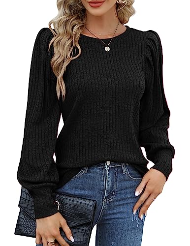 HOTOUCH Soft Knitted Shirt for Women Puff Sleeve...