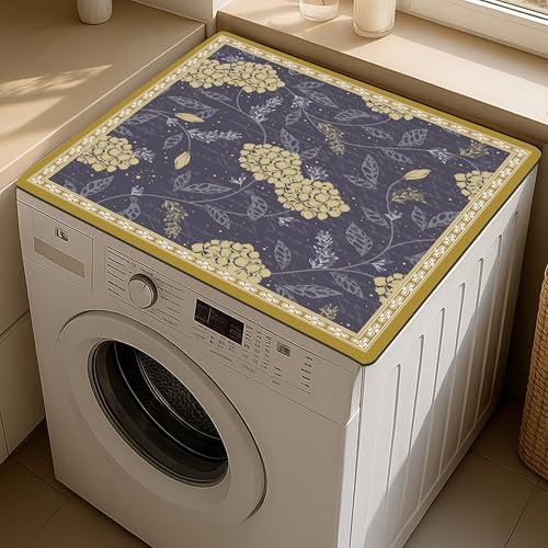 Image of Yellow Weaves Washer & Dryer Cover for Top, 60 x 60 cm, Washing Machine Top Protector Mat for Kitchen /Laundary Room, Water Absorbing, Dustproof, Scratch Resistant & Non-Slip (Botanical Blue)