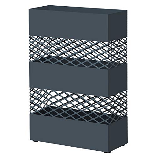 SONGMICS Metal Umbrella Holder, Umbrella Stand, Rectangular with Water Tray and 4 Hooks