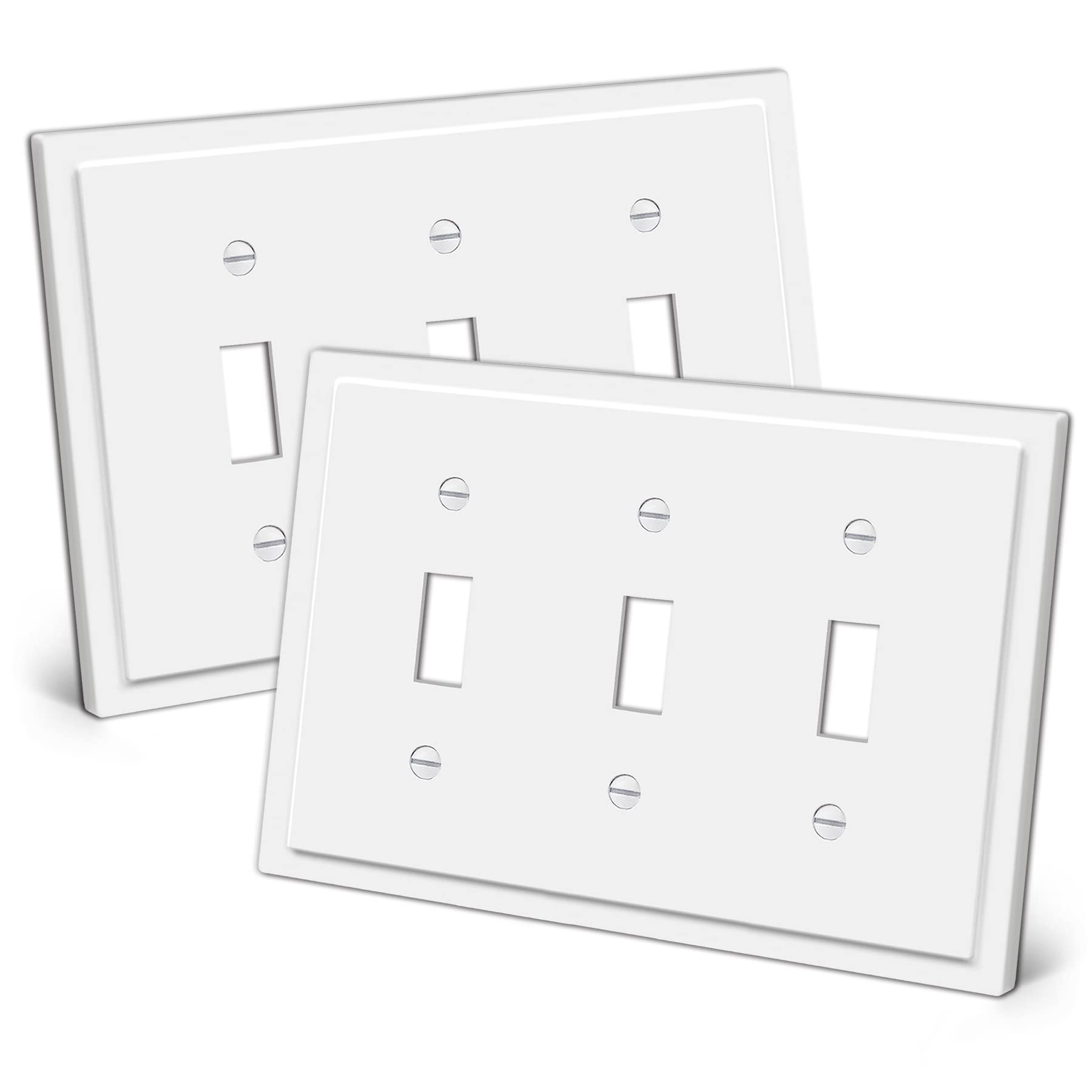 CML 3-Gang Modern Framed Toggle Light Switch Wall Plate, Decorative Triple Outlet Covers, Impact Resistant Polycarbonate, Standard Size 6.87”X 4.87”,