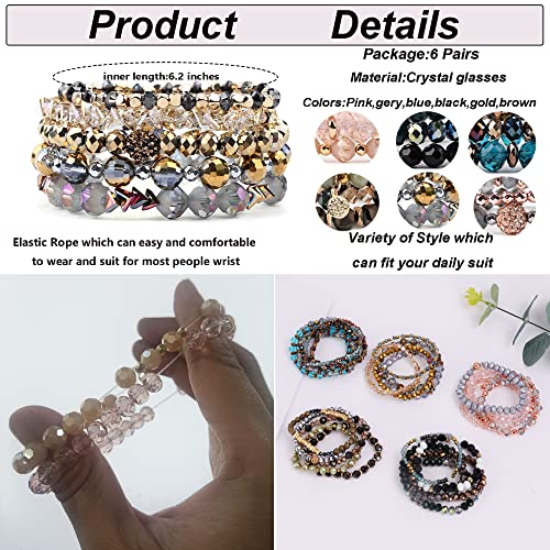 CASDAN 6 Sets Bohemian Stackable Bead Bracelets for Women Stretch Multilayered Bracelet Set Multicolor Boho Jewelry4