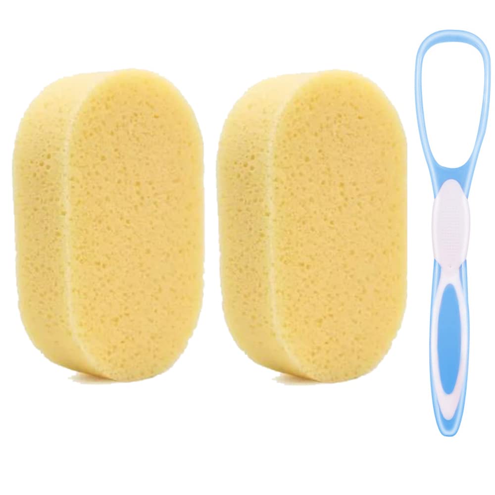 Calitate 2Pcs Bathing Sponges Korean Body Scrub Sponge Baby Bath Sponge Ultra Soft & Bouncy Dead Skin Removing Sponges with 1 Tongue Cleaner