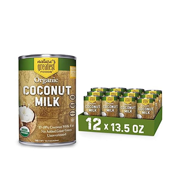 Organic Coconut Milk by Nature’s Greatest Foods - 13.5 Oz - No Guar Gum, No Preservatives – Gluten Free, Vegan and Kosher - 17-19% Coconut Milk Fat, Unsweetened (Pack of 12)