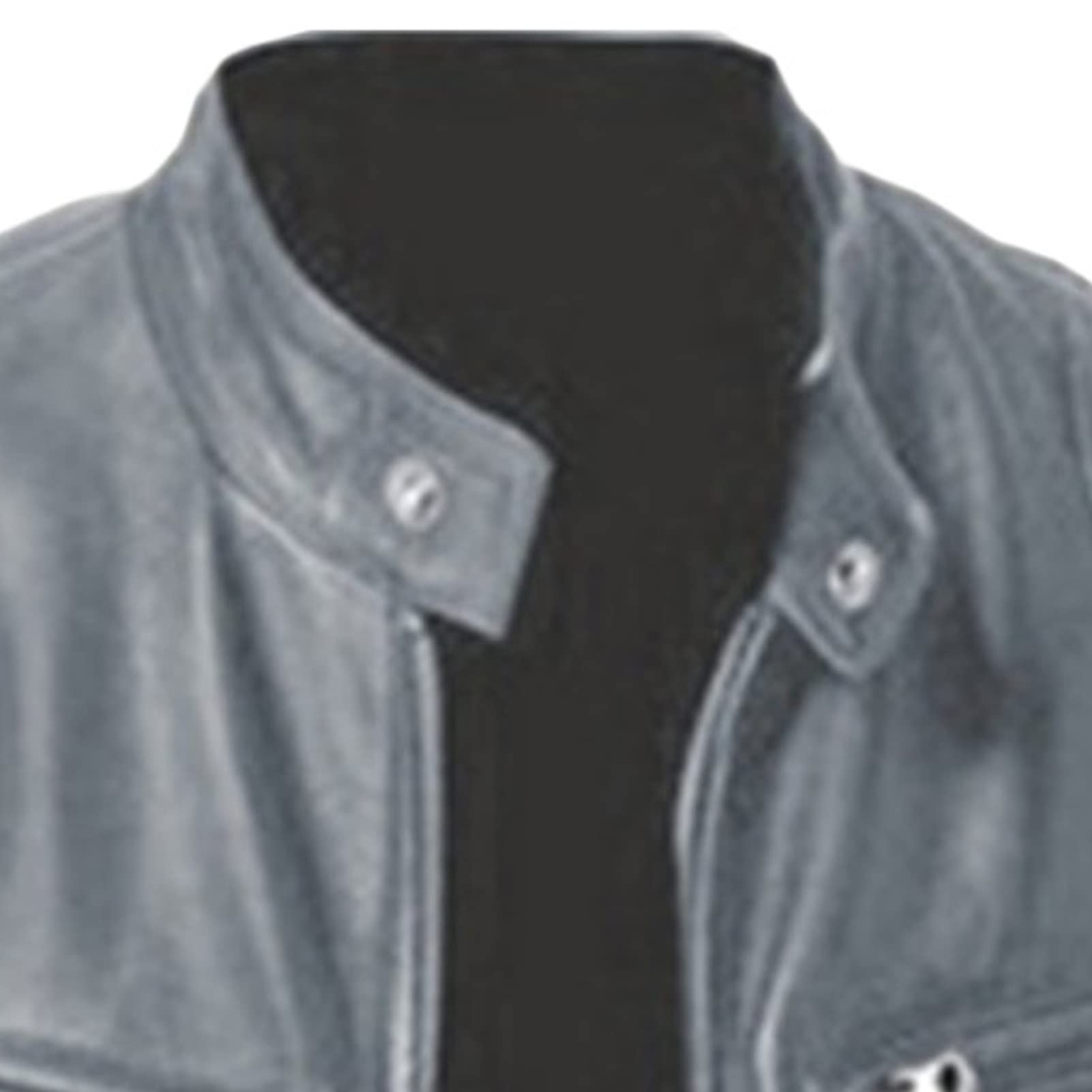 Maiyifu-GJ Men's Faux Leather Biker Jacket Vintage Motorcycle Jacket Outerwear Retro Stand Collar PU Leather Slim Fit Coat (Grey,Large)