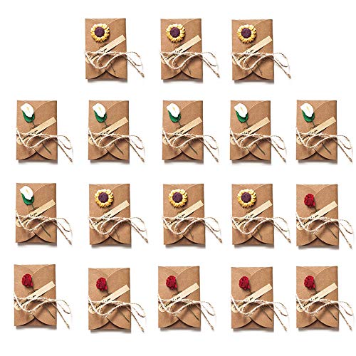 18 Piezas Tarjeta de Regalo de Papel Kraft Retro, Tarjeta de Felicitación Papel Kraft Sobres con Flores Secas, para Bodas de Cumpleaños, Tarjetas de Agradecimiento