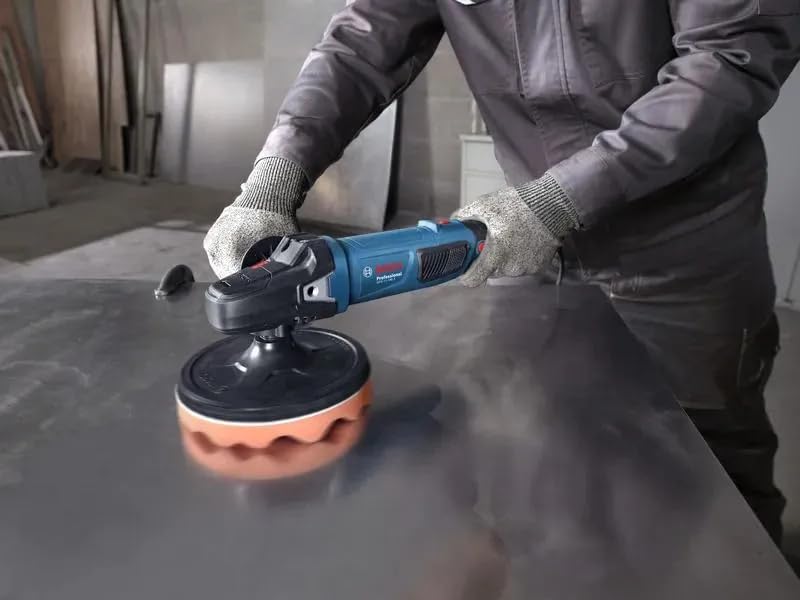 Image of Bosch Professional Polisher GPO 11-180 S, 1100W Corded Electric Buffer, 180mm Pad, 900-3800 RPM Variable Speed Machine for Car Detailing, Vehicle Paint Care, Metal Fabrication & Scratch Removal