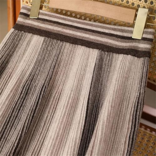 Women Contrast Color Skirts Elastic Waist Merino Wool A-Line Solid Pleated Skirt3