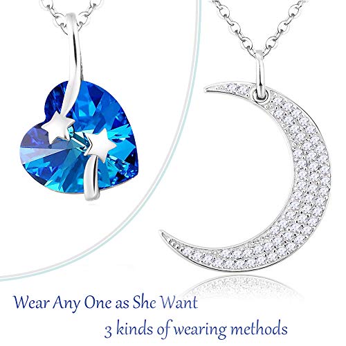 I Love You to the Moon and Back Half Moon Necklace Women Birthday Gifts Mom Wife September October Birthstones Blue Sapphire Pink Tourmaline and More Stones 925 Sterling Silver Jewelry3