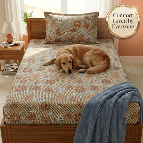 Image of Mafatlal 125 GSM Merino Single Size Bedsheet with Pillow Cover | 90 x 60 Inches | Soft, Breathable & Lightweight | Brown