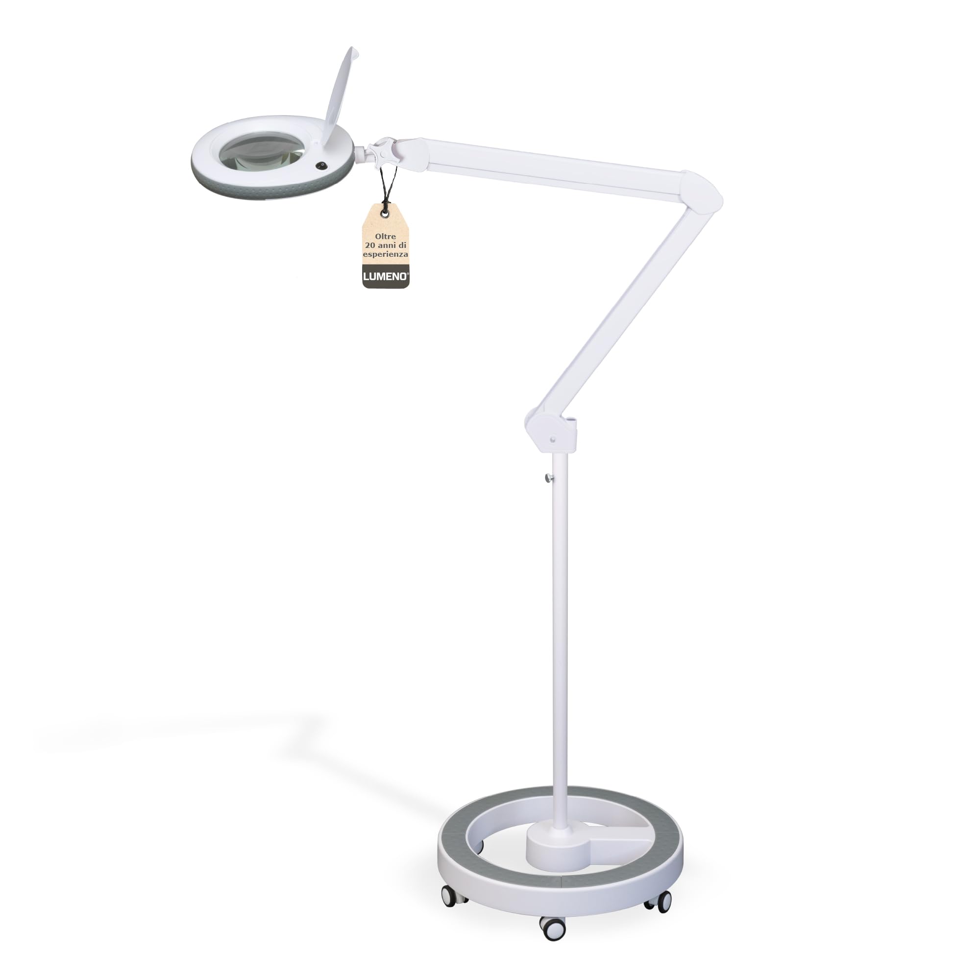 Lumeno LED lampada d'ingrandimento 7218GR con lente in vero vetro da 127 mm, lampada da lavoro e cosmetica, per estetista, hobbisti, ausilio alla lettura, 8 diottrie grigio con treppiede rotante